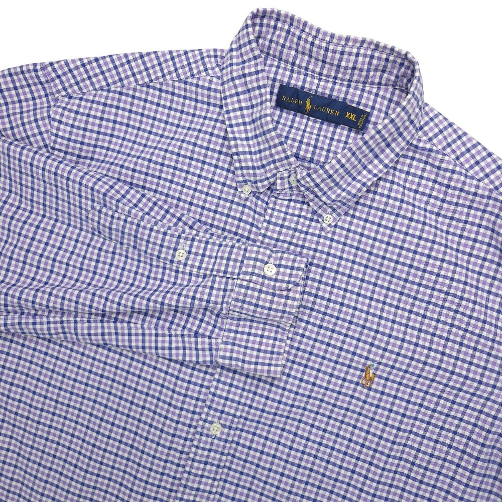 Ralph‎ Lauren Oxford Shirt Mens 2XL Purple Check Long Sleeve Button Down Cotton